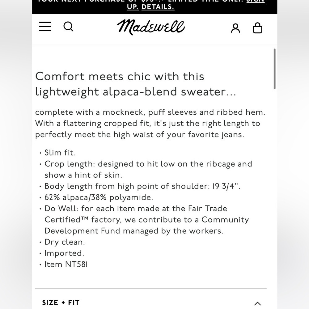 New - Madewell Alpaca-Blend Mockneck Puff Sleeve Sweater - Picture 6 of 7